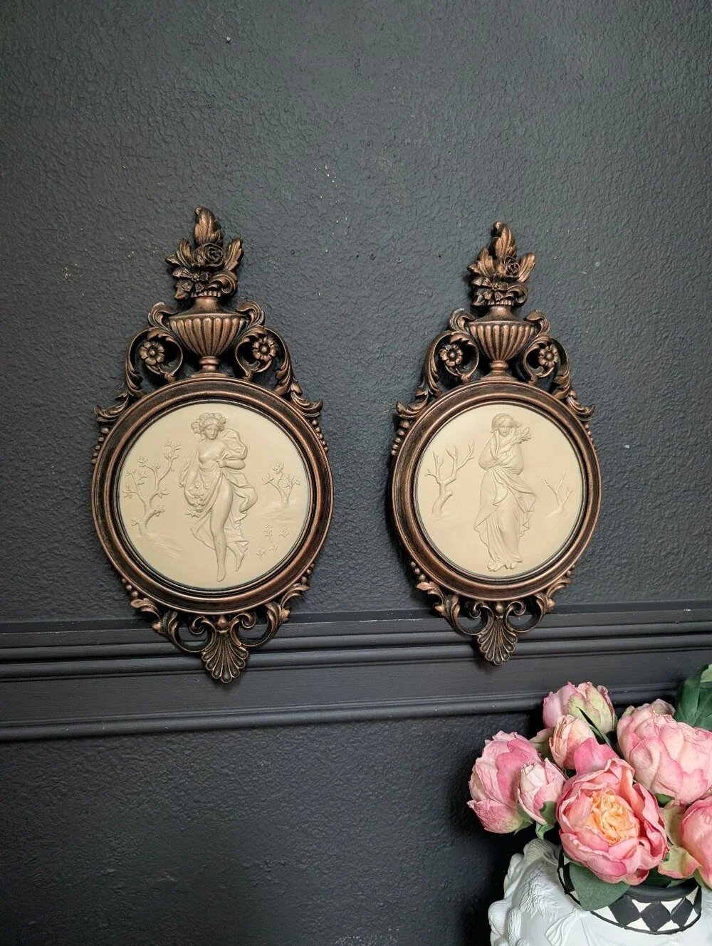 Vintage, Set of 2,  DART Coppercraft Guild Faux Copper Classic Cameo Wall Plaque